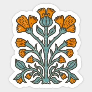 Orange Flowers Scandinavian Folk Art Linocut Print Sticker